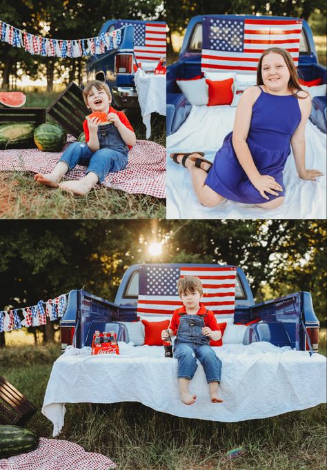 4th Of July Photo Backdrop, 4th Of July Family Photos, 4th Of July Minis, Red White Blue Photoshoot, Kids 4th Of July Photoshoot, Forth Of July Photoshoot, Truck Mini Session Photo Ideas, 4th Of July Photoshoot Ideas, 4th Of July Photo Shoot Toddler