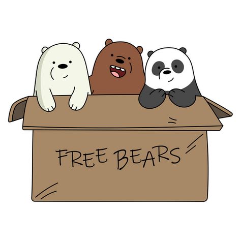 These are the cute characters Grizzly, Panda, and Ice Bear from the cool animated series We Bare Bears. They are sitting in a cardboard box with the inscription Free Bears and waiting for you to come... We Are Bears Cartoon, The Bears Cartoon, Ice Bear And Panda, We Bare Bears Drawing, The Bare Bears, We Bare Bears Cute, We Bare Bears Ice Bear, Bare Bears Ice Bear, Bear Brothers