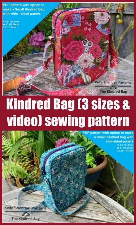 Sewing pattern for the Kindred Bag. A unisex crossbody bag with adjustable strap, in three sizes in the same pattern. The interiors are lined and there is a zip pocket on one side of the lining and card slots on the other. Piping adds character and helps keep the bag in shape. The perfect crossbody bag to sew in three sizes complete with video tutorial. Mans crossbody bag sewing pattern. Sling Bag Patterns, Cross Body Bag Pattern Free, Crossbody Bag Sewing Pattern, Crossbody Bag Sewing, Crossbody Bag Tutorial, Sling Bag Pattern, Handbag Sewing, Purse Patterns Free, Cross Body Bag Pattern