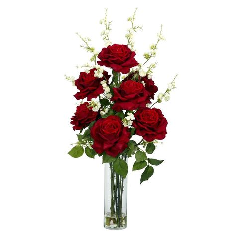 29 in. H Red Roses with Cherry Blossoms Silk Flower Arrangement ขวดโหล Mason Jar, Red Flower Arrangements, Red Rose Arrangements, Fake Flower Arrangements, Fake Flower Bouquet, Rose Flower Arrangements, Silk Arrangements, Silk Flower Bouquets, Red Rose Bouquet