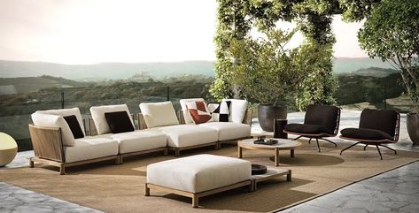 Modular fabric garden sofa DAYLIGHT by Minotti_5 Giampiero Tagliaferri, Penthouse Garden, Outdoor Sofa Design, Minotti Sofa, Coffee Table Rug, Bank Design, Youth Center, Dining Table Accessories, Garden Chair