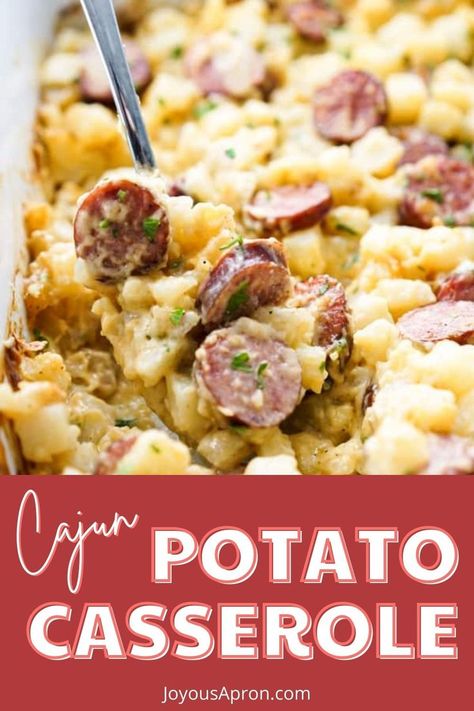 Sausage Potato Casserole Dinner, Andouille Sausage Potato Casserole, Andouille Sausage And Potato Recipes, Cajun Potato Casserole, Cajun Sausage And Potatoes, Cajun Potatoes Recipe, Potatoes Obrien Recipes, Andouille Sausage And Potatoes, Cajun Casserole Recipes