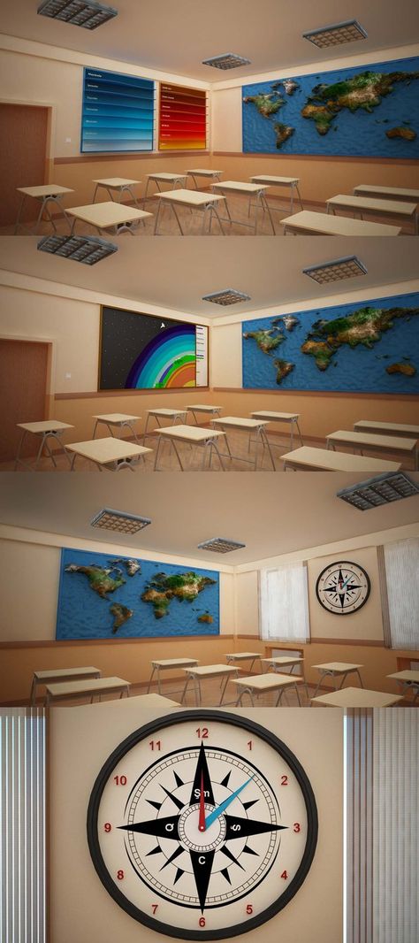 Geography Room Decor, Geography Classroom Display, Geography Classroom Ideas, Geography Classroom Decorations, Geography Room, Classroom Architecture, Middle School Geography, Compass Clock, Geography Classroom