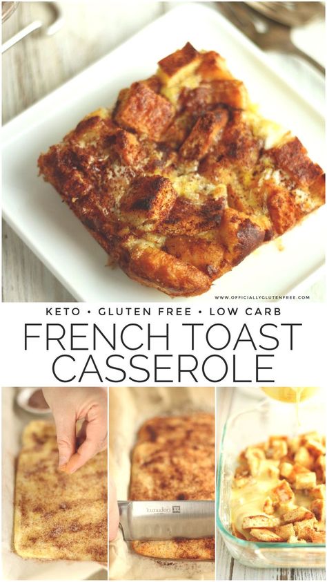 This Gluten Free & Keto French Toast Casserole is a Quick Breakfast Bake Made with Low Carb Fathead Dough, Eggs and Cinnamon. It’s the Perfect Easy Keto Breakfast or Brunch For the Holidays. Gf Breakfast Casserole, Keto French Toast Casserole, Quick Low Carb Breakfast, Keto French Toast, Casserole Low Carb, Fathead Dough, Gf Breakfast, French Toast Casserole Recipes, Healthy Recipes For Diabetics