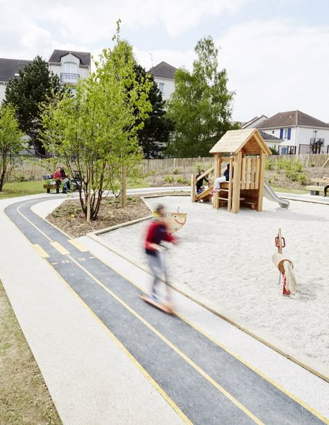 Courdimanche Playground by Espace Libre « Landscape Architecture Works | Landezine City Playground, Playgrounds Architecture, Playground Landscaping, Urban Playground, Playground Areas, Learning And Growing, Park Playground, School Playground, Children's Garden