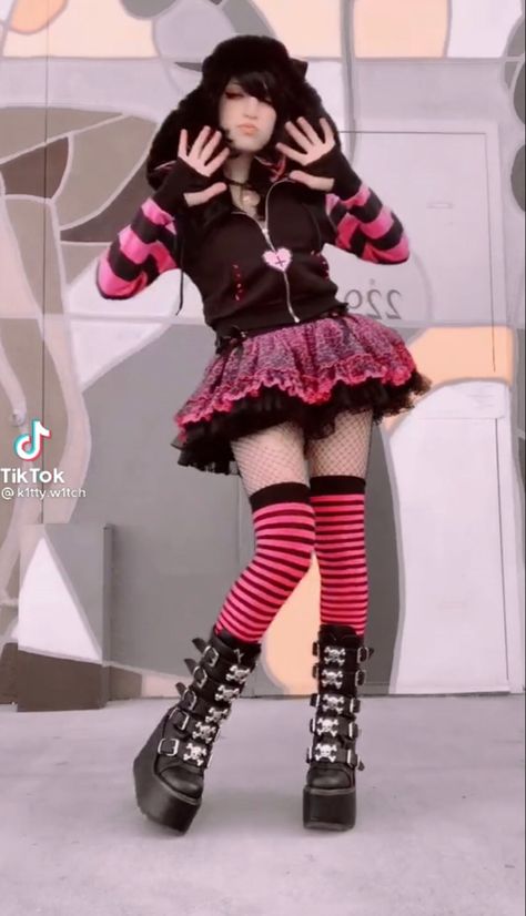 Cute Alt Fashion, Scene Goth Outfits, Alt Scene Outfits, Cute Scene Outfits, Formal Scene Outfits, Colorful Emo Outfits, Sanrio Clothing, Pink Goth Clothes, Pink Goth Fashion