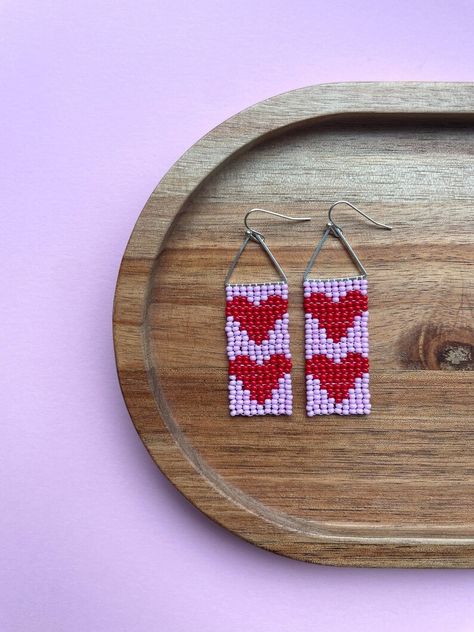 Red Heart Beaded Earrings Heart Seed Bead Earrings Valentine's Day Gift Red Pink Heart Earrings Valentine Gift for Her Modern Bead Earrings - Etsy Ukraine Valentines Beaded Earrings, Heart Seed Bead, Heart Beaded Earrings, Pink Heart Earrings, Beaded Stuff, Earrings Heart, Handmade Earrings Beaded, Beading Ideas, Valentines Gifts For Her