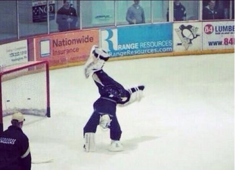 Marc-Andre Fleury doing cartwheels Marc Andre Fleury Funny, Marc Andre Fleury, Hockey Boards, Hockey Pictures, Hockey Memes, Pittsburgh Sports, Marc Andre, Hockey Humor, Hockey Girl