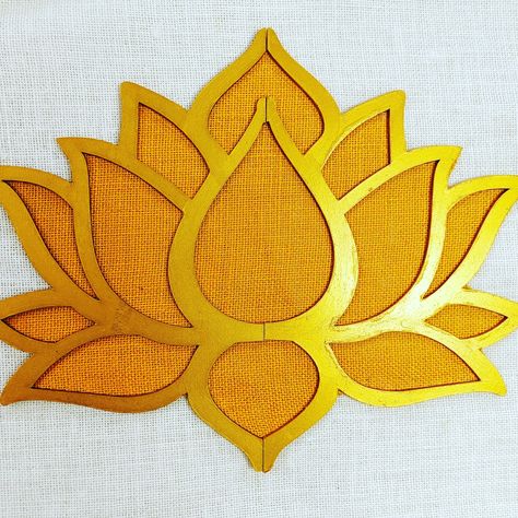 the lotus ... the flower seen in every puja ... add a lotus and the function is auspicious #auspicious #lotus #puja #gold #cutout #solawood # door decor The Lotus, Door Decor, Door Decorations, Lotus, Cut Out, Gold, Quick Saves, Art, Design