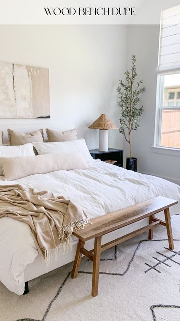 Narrow Bench, Ikea Wood, Neutral Home Decor, End Of Bed Bench, Bench Decor, Neutral Home, Bed Bench, Luxe Interiors, Green Rooms