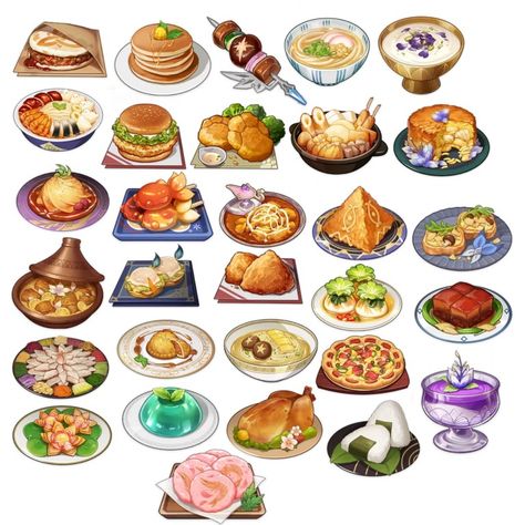 Genshin Impact Food Png, Genshin Impact Food Art, Fantasy Food Drawing, Fantasy Food Concept Art, Fantasy Food Art, Food Concept Art, Genshin Impact Food, Genshin Food, Fantasy Food