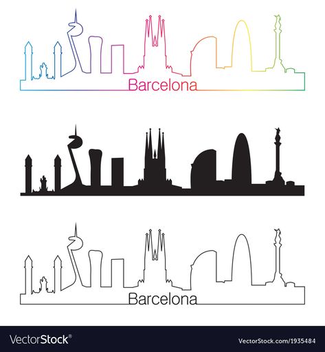 Barcelona Drawing, Painting Prompts, Wall Drawing Ideas, Barcelona Skyline, Chalkboard Art Ideas, Rainbow Vector, Skyline Drawing, City Silhouette, Barcelona City