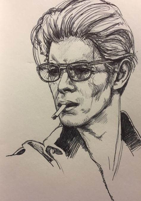 David Bowie Silhouette, David Bowie Drawing Sketch, Bowie Drawing, David Bowie Sketch, David Bowie Drawing, Rockstar Drawing, Bowie Art, Hippie Painting, Charcoal Portraits