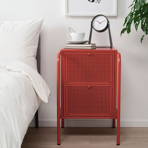 NIKKEBY 2-drawer chest - red - IKEA Ikea Bedside Cabinets, Ikea Nightstand, White Chest Of Drawers, Clothes Stand, Perforated Metal, Have A Shower, Traditional Furniture, Organizing Your Home, Dresser Drawers