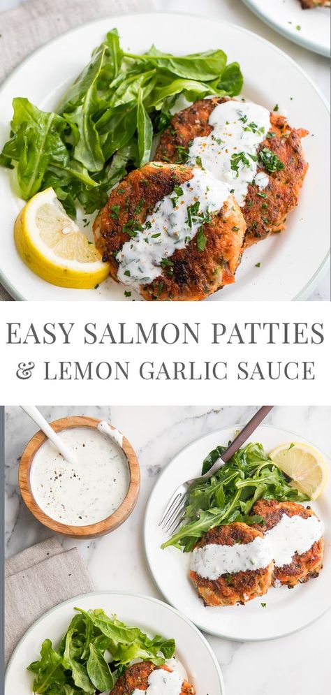 Leftover Salmon Patties, Easy Salmon Patties, Lemon Garlic Sauce, Leftover Salmon, Easy Salmon, Salmon Patties, Pescatarian Recipes, Health Dinner, Health Dinner Recipes