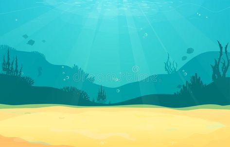 Underwater cartoon flat background with fish silhouette, sand, seaweed, coral. O , #sponsored, #silhouette, #fish, #seaweed, #sand, #cartoon #ad Ocean Animal Crafts, Underwater Cartoon, Coral Ocean, Ocean Classroom, Beach Wall Murals, Fish Background, Ocean Illustration, Fish Silhouette, Ocean Backgrounds