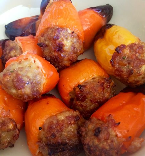 Sausage Stuffed Mini Sweet Peppers, Sausage Stuffed Sweet Peppers, Italian Sausage Stuffed Banana Peppers, Stuffed Bellpepper, Sausage Stuffed Mini Peppers, Appetizers Meat, Grilled Jalapeno Poppers, Mini Peppers Recipes, Sweet Pepper Recipes