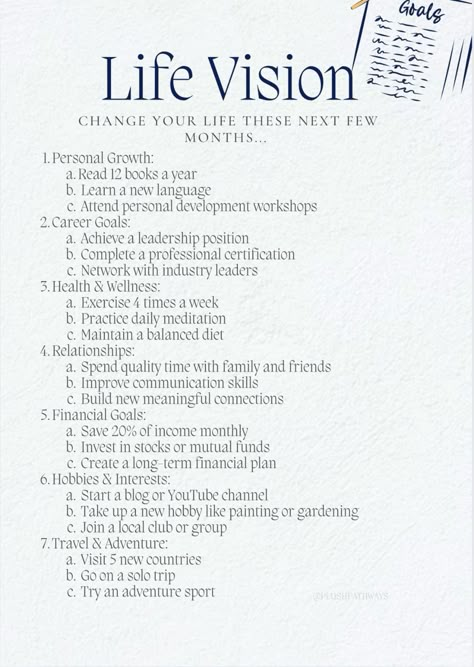 #personalgrowth #aesthetic #life #visionboard #goalsetting #mindest #routine #becomeamillionaire #becomingher #focus #determination #personaldevelopmenttips Life Goals Ideas, Vision Journal Prompts, Life Vision, How To Write Your Life Vision, How To Visualize Goals, Aspects Of Life Goals, How To Restart Your Life Goal Settings, Shadow Work Spiritual, Dream Life Goals