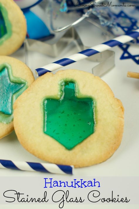 Hanukkah Stained Glass Cookies Easy Hanukkah Recipes, Hanukkah Cookies, Hanukkah Desserts, Hanukkah Recipes, 3 Cookies, Glass Cookies, Jolly Ranchers Candy, Jewish Holiday Recipes, Stained Glass Cookies