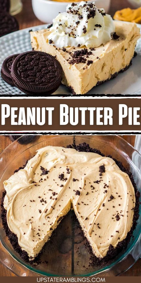 Peanut Butter Pie Chocolate Peanut Butter Pie No Cream Cheese, Peanut Butter Pie Bites, 3 Ingredient Pie Recipes, Super Easy Pie Recipes, Buckeye Pie No Bake, Peanut Butter Pie With Pudding, Peanut Butter Cool Whip Pie, Easy Peanut Butter Pie Recipe, Choc Peanut Butter Pie