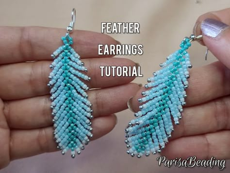 DIY Seed beaded Feather Earrings/ Pendant Beaded Feather Earrings Tutorial, Beaded Earrings With Feathers, Diy Feather Earrings, Seed Bead Earrings Patterns Free, Beaded Feather Pattern, Seed Bead Feather Earrings Tutorial, Beaded Feather Earrings, Feather Seed Bead Patterns, Feather Beaded Earrings Patterns