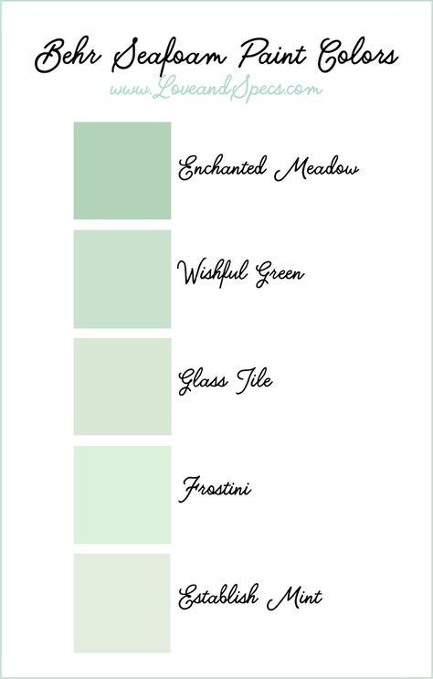 The BEST seafoam paint colors in a range of minty green hues from Behr! Seafoam is the perfect accent color to pair with a neutral color palette! Seafoam Walls, Seafoam Green Walls, Mint Green Paint Color, Seafoam Green Color Palette, Seafoam Green Kitchen, Painted Adirondack Chairs, Emerald Bedroom, Seafoam Green Bedroom, Mint Green Paints