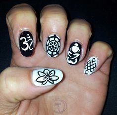 Shivling Nail Art, Yoga Nail Art, Buddha Nails, Yoga Nails, Black White Nail Art, Black And White Nail Art, Silver Glitter Nails, Spring Nail Trends, Nail Blog