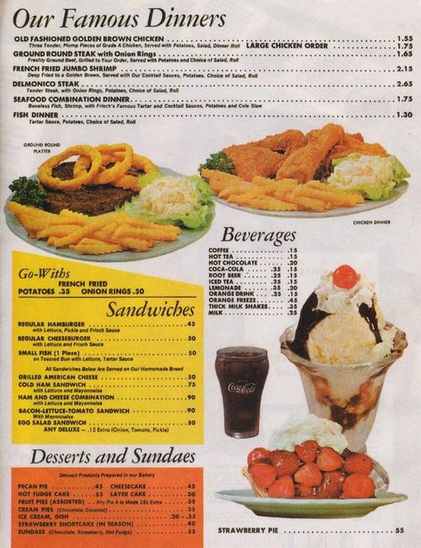 Delmonico Steak, Big Boy Restaurants, Menu Vintage, Menu Sans Gluten, Diner Menu, Shrimp Dinner, Buena Park, Vintage Menu, Vintage Food