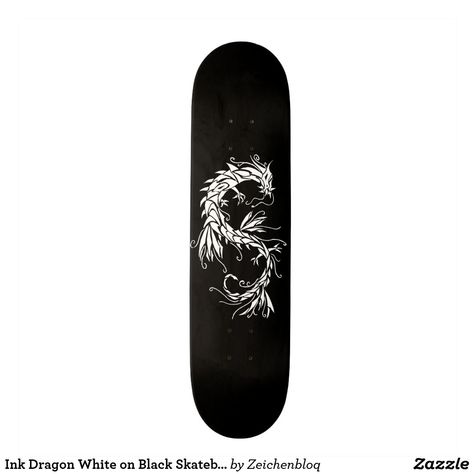 Ink Dragon White on Black Skateboard Summer Skating, Ink Dragon, Skate Bord, Skateboard Ideas, Black Skateboard, Skateboard Designs, White Deck, Skate Boards, Skateboard Aesthetic