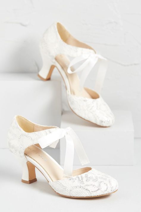 Elegant Expectations Lace Bridal Heel - Chic Vintage Brides : Chic Vintage Brides Fall Wedding Shoes, Heels Sparkly, Heels Floral, Elegant Wedding Shoes, Ivory Heels, Silver Sparkly Heels, Wedding Shoes Vintage, Chic Vintage Brides, Perfect Wedding Shoes