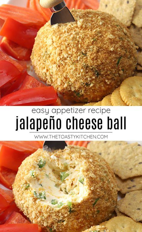 Jalapeño Cheese Ball recipe - by The Toasty Kitchen #cheeseball #jalapenocheeseball #jalapeno #appetizer #appetizerrecipe #homemade #cheese #recipe Homemade Cheeseball Recipe, Jalapeño Cheese Ball, Jalapeno Cheeseball, Jalapeno Cheeseball Recipes, Toasted Bread Crumbs, Jalapeno Appetizer, Jalapeno Cheese, Appetizers Easy Finger Food, Toasted Bread