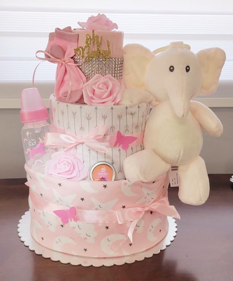 Diaper Cake Girl, Pink Diaper Cakes, Diaper Bouquet, Girl Diaper Cake, Nappy Cake, Baby Shower Diaper Cake, Baby Diaper Cake