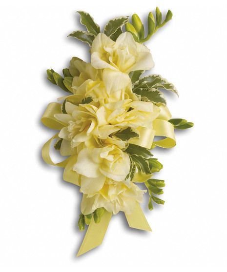 Fragrant yellow freesia is a heavenly addition to your special day. #FlowersByLeslie #PortsmouthProm Date Flowers, Calgary Downtown, Vermilion Ohio, Yellow Freesia, Body Flowers, Prom Corsage And Boutonniere, Corsage Ideas, Prom Corsages, Canadian Dollars