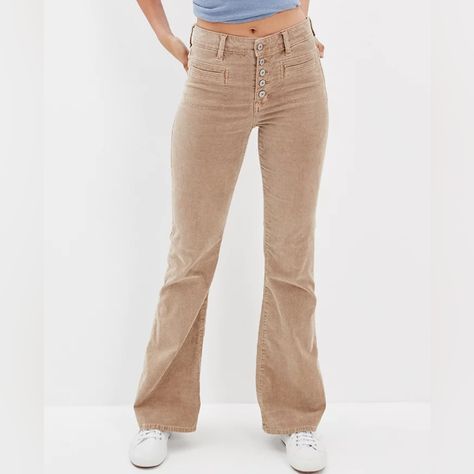 Nwt! Ae Stretch Corduroy Super High-Waisted Flare Pant Size 4 So Cute And Comfortable! Perfect For The Transition To Fall. The Flare Legs Give A Retro Vibe. Plaid Pants Women, High Waisted Flare Pants, The Flare, Denim Cargo Pants, Flare Pant, High Waisted Flares, Bell Bottom Pants, Plaid Pants, Slim Leg