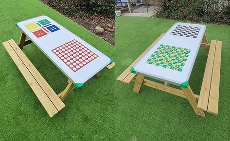 Picnic Table Game Board, Outdoor Table Games, Outdoor Game Table, Sports Facility Architecture, Diy Yard Games, Church Backgrounds, Quiet Play, Outdoor Play Area, Picnic Tables