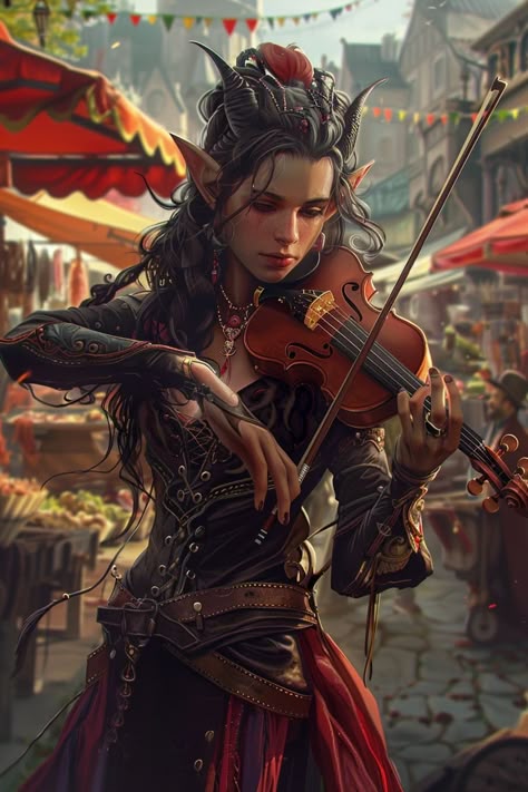 Dnd Bard Female, Tiefling Bard Dnd, Female Bard Character Design, Tiefling Bard Female, Dnd Bard Character Design, Bg3 Tiefling, Bard Character Design, Dnd Eberron, Female Bard