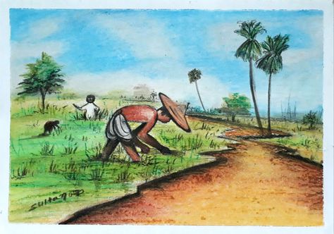 Farming work painting Agriculture Poster, Oil Pastel Paintings, Pastel Paintings, Pastel Painting, Oil Pastel, Agriculture, Farmer, Poster Design, Design Art