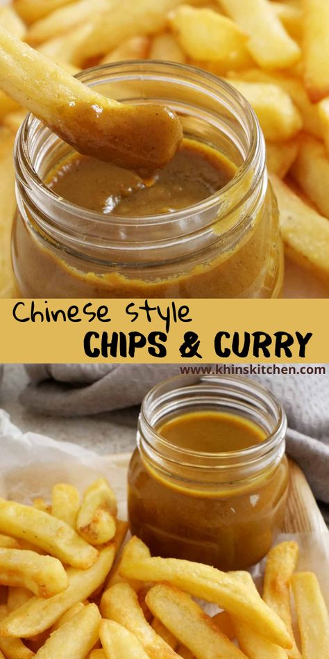 Who doesn't love chips with the amazingly delicious curry sauce? Find out how to make this Chinese style curry chip dip at my blog today! #appetizer #easyrecipe Curry Chips, Chips And Curry Sauce, Curry Sauce For Chips, Curry And Chips, Chinese Curry, Irish Curry Sauce, Chinese Dipping Sauce Recipes, Golden Curry Sauce Mix Recipes, Curry Dipping Sauce