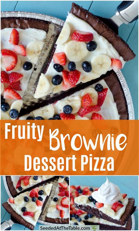 Brownie Pizza, Dessert Pizza Recipes, Easiest Dessert, Fruit Pizza Recipe, Brownie Desserts, Quick Easy Desserts, Dessert Pizza, Fruity Desserts, Fruit Pizza