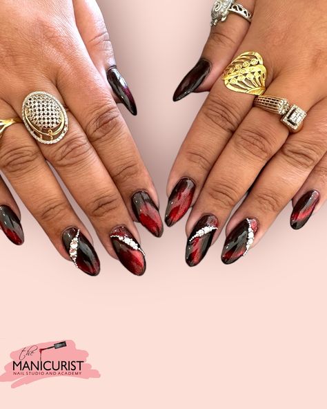 Maroon cat eye nails. Perfect for Indian weddings ♥️ #weddingnails #indianbride #maroonnails #cateyenails Nails With Stones, Cateye Nails, Basic Nail, Nail Stylist, Eye Nails, Basic Nails, Cat Eye Nails, Indian Weddings, Wedding Nails