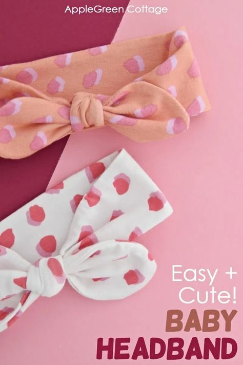 Diy Infant Headwrap, Baby Bow Headband Pattern, Diy Baby Hair Bows Head Bands, Diy Newborn Bows, Headband Tutorial Diy, How To Sew A Headband, Baby Girl Sewing Projects, Headband Pattern Sewing, Easy Baby Sewing Projects