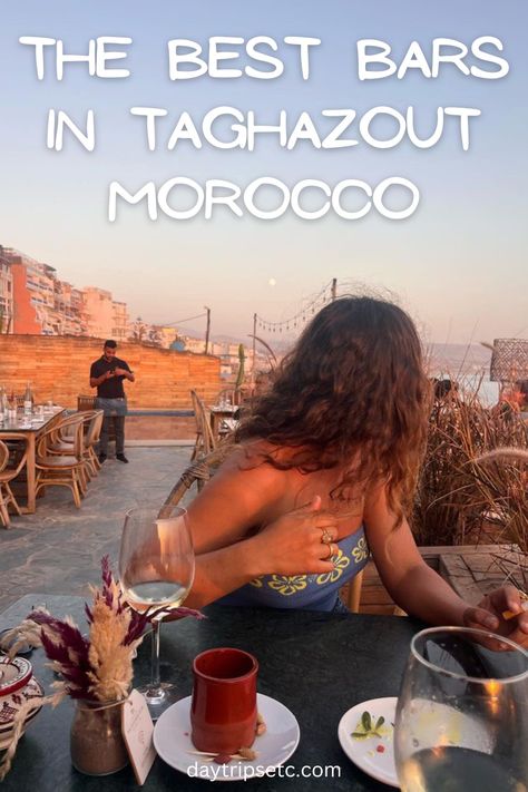 Young woman drinking at bar in Taghazout, Morocco. Taghazout Morocco, Seaside Hotel, Moroccan Food, Travel Wishlist, The Peak, Cool Bars, Hotel Restaurant, The Village, Holiday Travel