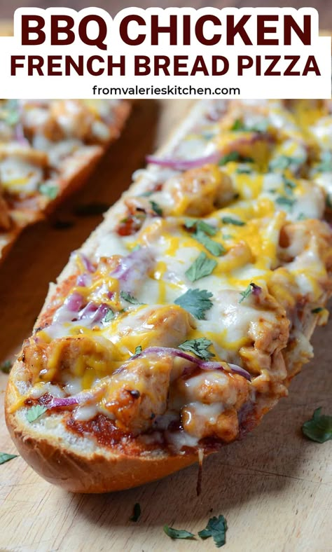 This BBQ Chicken French Bread Pizza is a fantastic option for a busy day or your next game day gathering that is always a big hit. Tons of flavor and ready in under 30 minutes! Chicken French Bread Pizza, Chicken French Bread, Pepper Bbq Sauce, Bread Pizza Recipe, Chicken French, Barbecue Chicken Pizza, French Bread Recipe, French Bread Pizza, Bbq Pizza