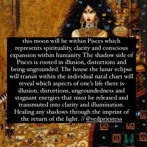 blessed rising, beautiful souls. tonight marks the lunar eclipse that will bring profound change and a sense of rebirth. this lunar eclipse will be transiting my second house. knowing the house this eclipse will transit within your own chart will reveal the type of shadow work one should tap into, during this eclipse. For this full moon lunar eclipse isn’t one of manifestation, but rather one to tap into to dive into shadow work in order for your manifestations to take action within the futur... Full Moon Lunar Eclipse, Moon Lunar Eclipse, Lunar Eclipse, Natal Charts, Shadow Work, Beautiful Soul, Take Action, Full Moon, The Expanse