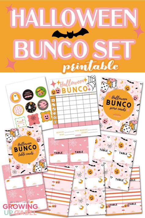 Pink and orange Halloween Bunco set Halloween Bunco, Stickers To Print, Bunco Score Sheets, Cheap Crafts, Easy Craft Projects, Pink Halloween, Cupcake Topper, Table Cards, Community Board