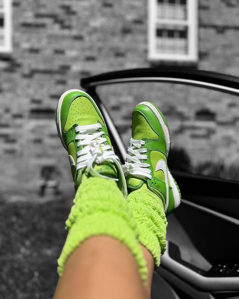 Our hive member chose a monochromatic look pairing our lime green slouch socks with the “chlorophyll” low top dunks Are you loving the monochromatic looks? #fyp #explore Low Top Dunks, Lime Green Outfit, Lime Green Outfits, Monochromatic Looks, Dunks Outfit, Slouch Socks, Shoe Inspo, Green Outfit, Colorful Socks