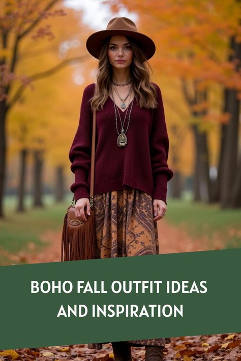 Boho Fall Outfit Ideas and Inspiration Boho Skirt And Sweater Outfit, Fall Outfits Women Boho, Boho Style For Petite Women, Summer Boho Chic Outfits, Bohieman Outfit Women, Modern Boho Outfits, Boho Autumn Outfits, Boho Look Outfit, Autumn Boho Outfits