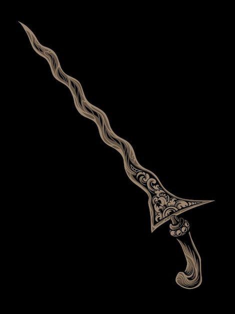 Keris Jawa Vector, Keris Jawa Art, Keris Melayu Drawing, Keris Art, Indonesian Aesthetic, Dagger Drawing, Dagger Tattoo, Basic Drawing, Martial Art