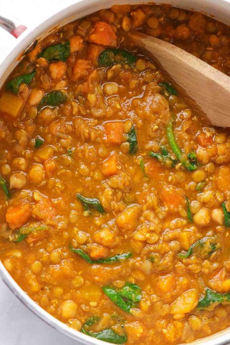 Butternut Squash Lentil Stew, Butternut Squash Spinach Soup, Butternut Squash And Lentils, Squash Chickpea Soup, Butternut Squash Lentil Soup, Squash Lentil Soup, Butternut Squash Lentil, Butternut Squash Soup Crockpot, Butternut Squash Cooking