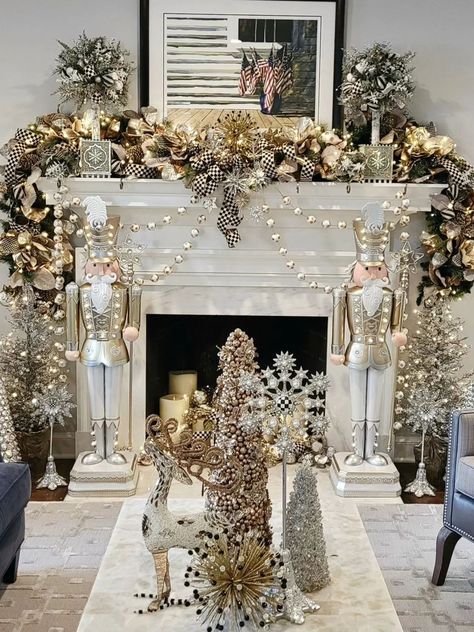 23 Christmas Mantel Decor Ideas for 2023 - Yanko Design Christmas Bridal Shower Decorations, Winter Mantel Decorating Ideas, Mantle Christmas Decor Ideas, Gatsby Christmas, Reindeer Christmas Decorations, Christmas Fireplace Mantels, Luxury Christmas Decor, Holiday Fireplace, Christmas Mantel Decor